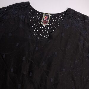 Johnny Was XXL Black Embroidered Asymmetrical Cupra Rayon Eyelet Tunic or Dress